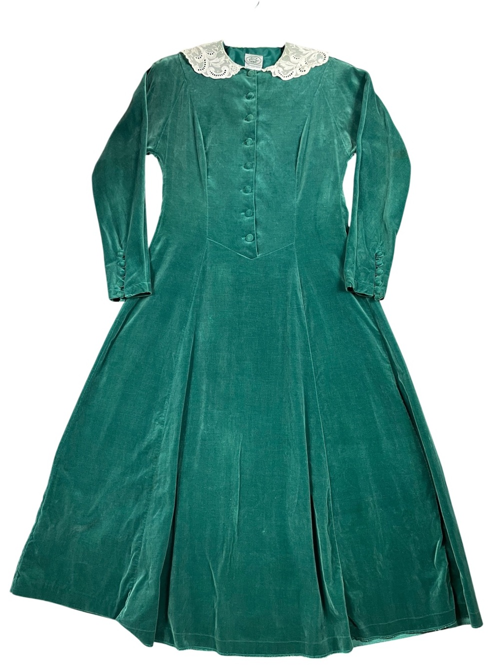 Vintage Laura Ashley Victorian-Inspired Velvet Lace Collar Modest Maxi Dress 10